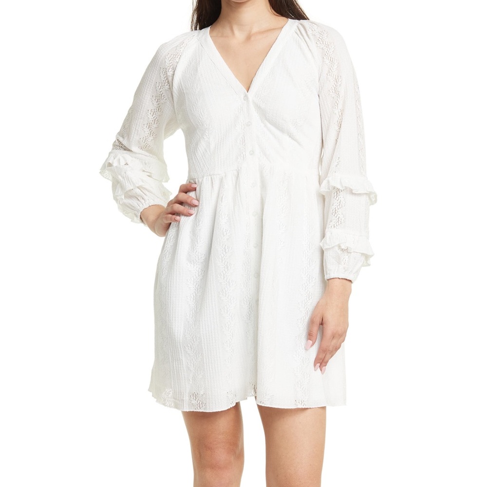 Walter Baker NWT Haven Ruffle Button Front Dress White Size L